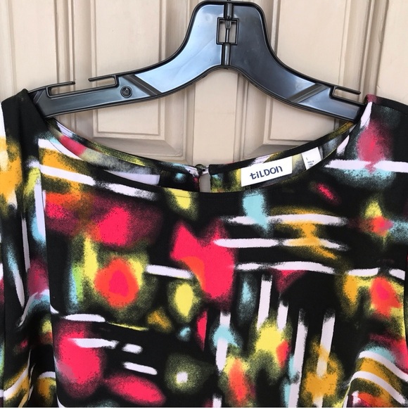 Tildon Dress Multi Color Deep Slit Back SzL Junior Long Sleeves Round Cute Dres - Picture 9 of 16